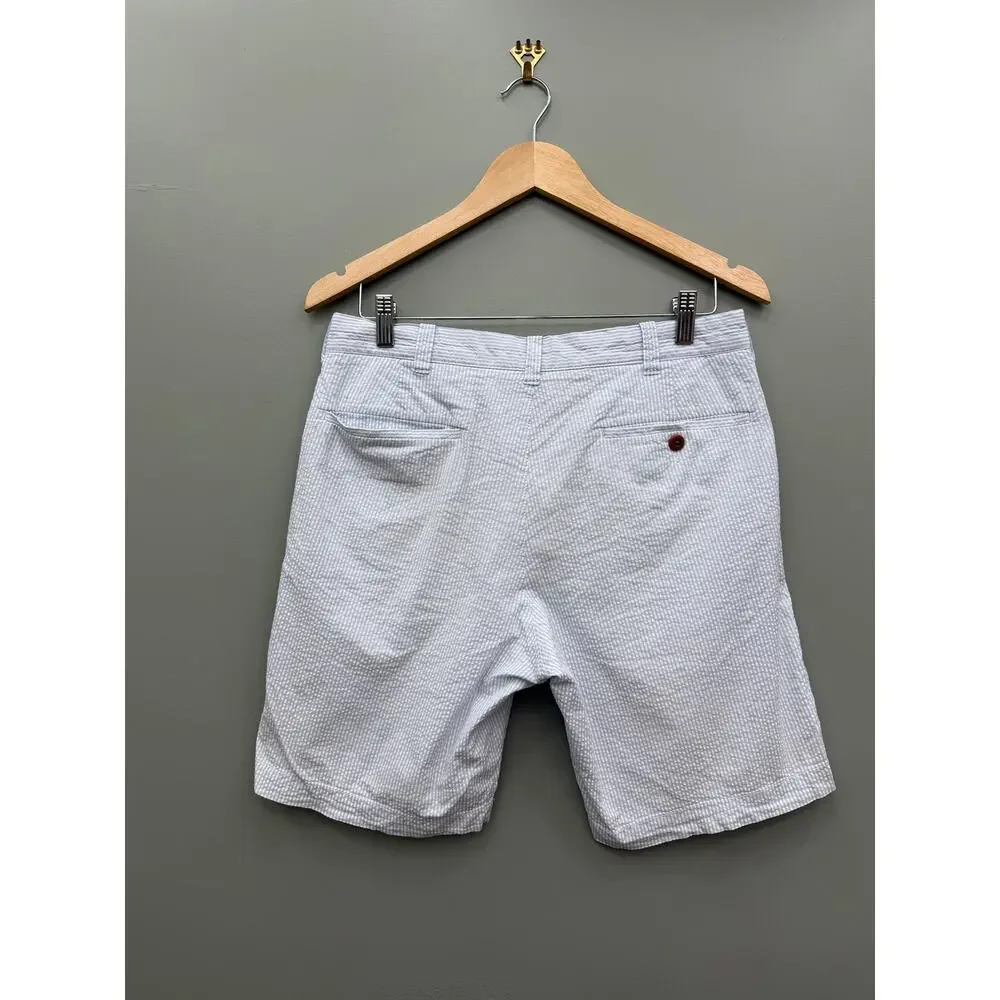 J.Crew Seersucker Shorts Blue White Stripe Flat Front Size 30